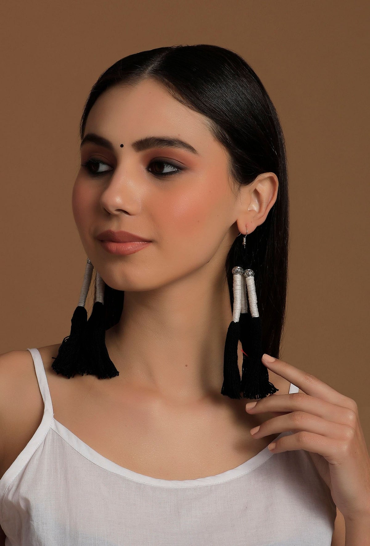 Maksha Black Thread Tassels Earrings