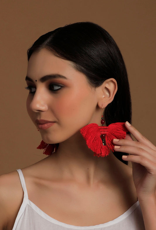 Eliana Red Tassels Thread Earrings