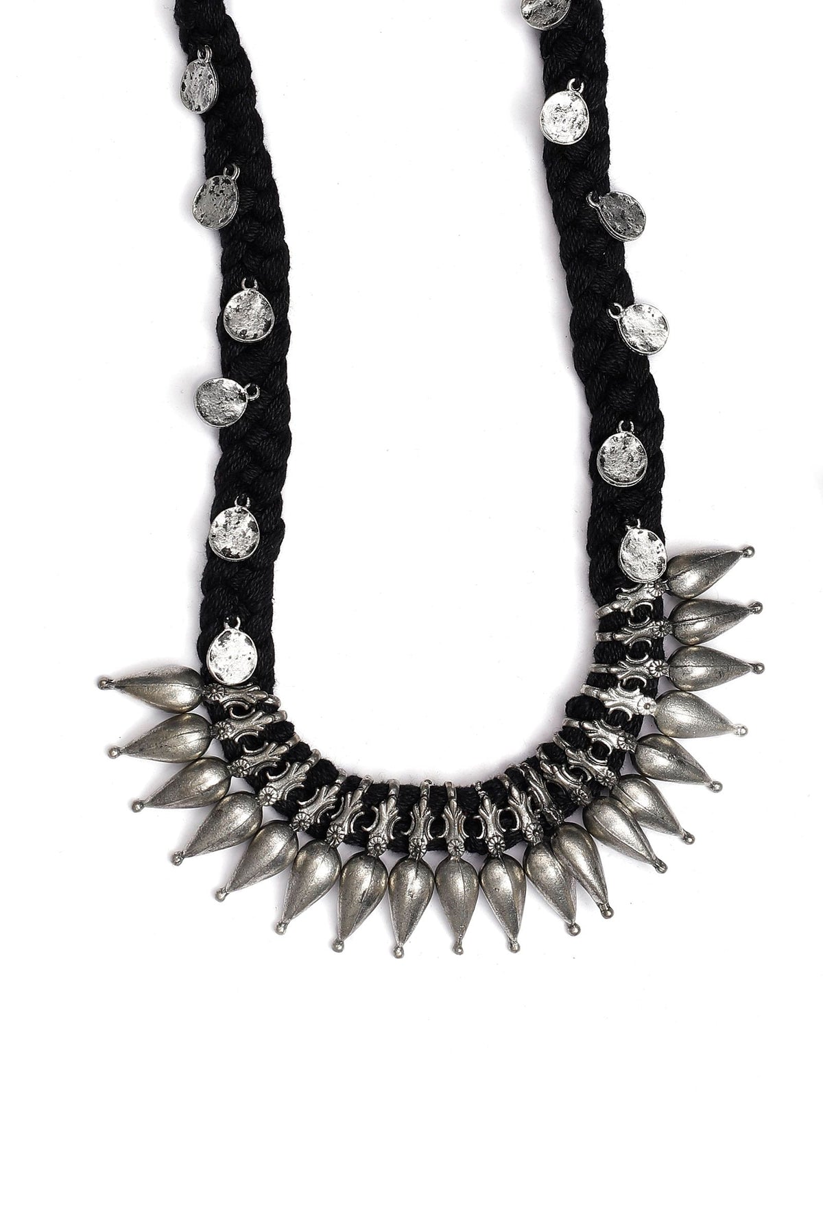 Banaja Black Silver Coin Tribal Necklace