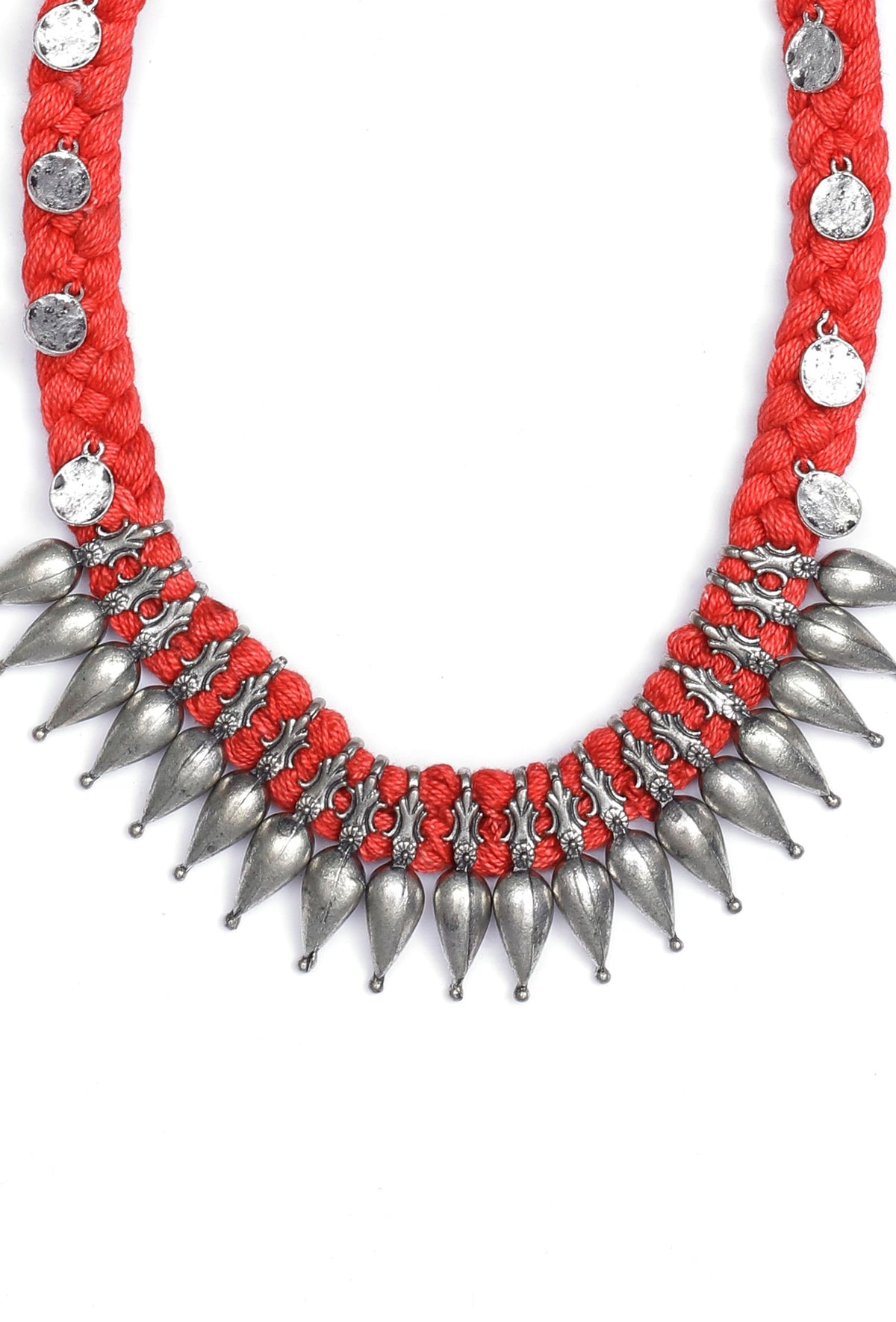 Scarlet Orange Tribal Brass Necklace