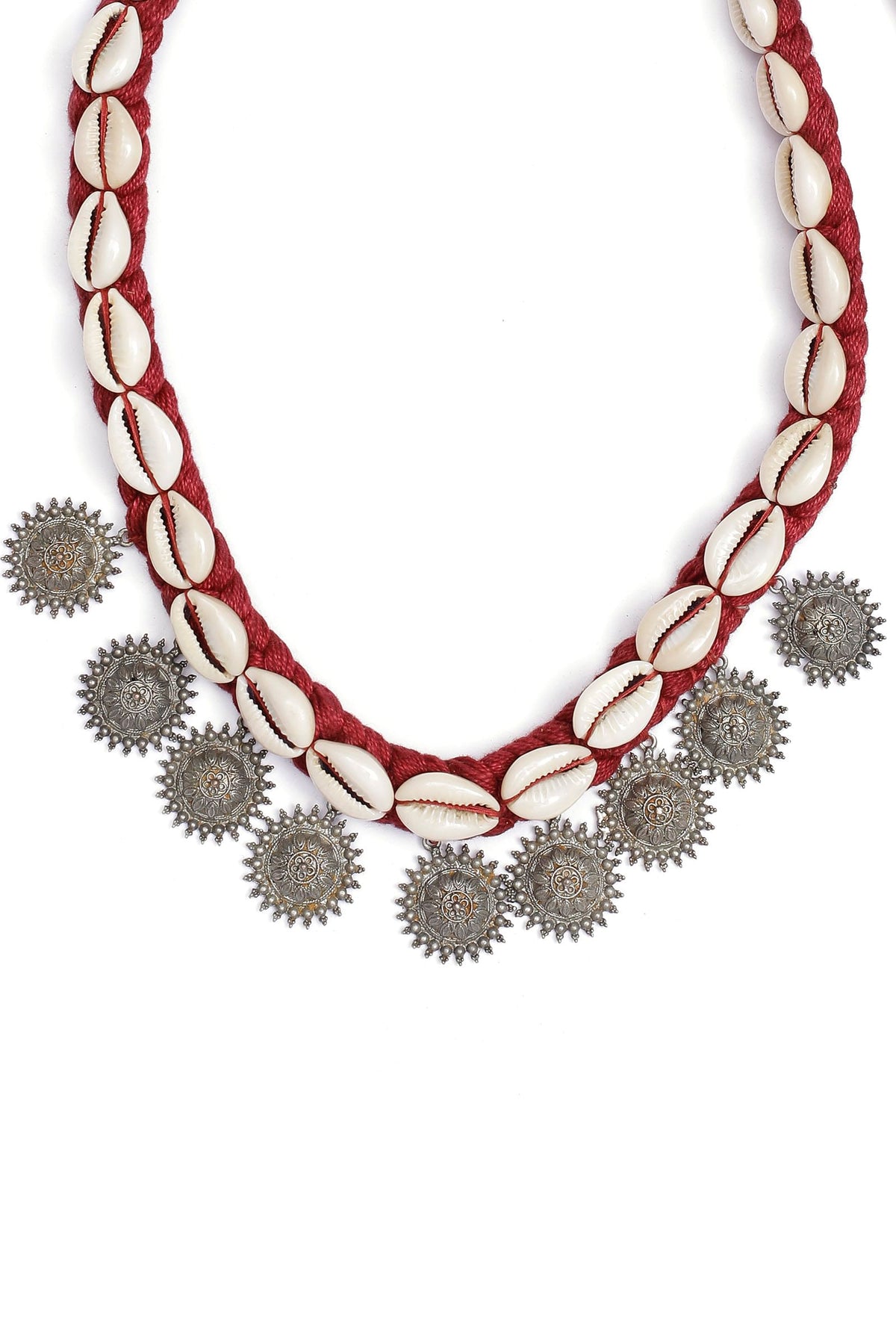 Sidham Red Cowrie Shell Tribal Necklace