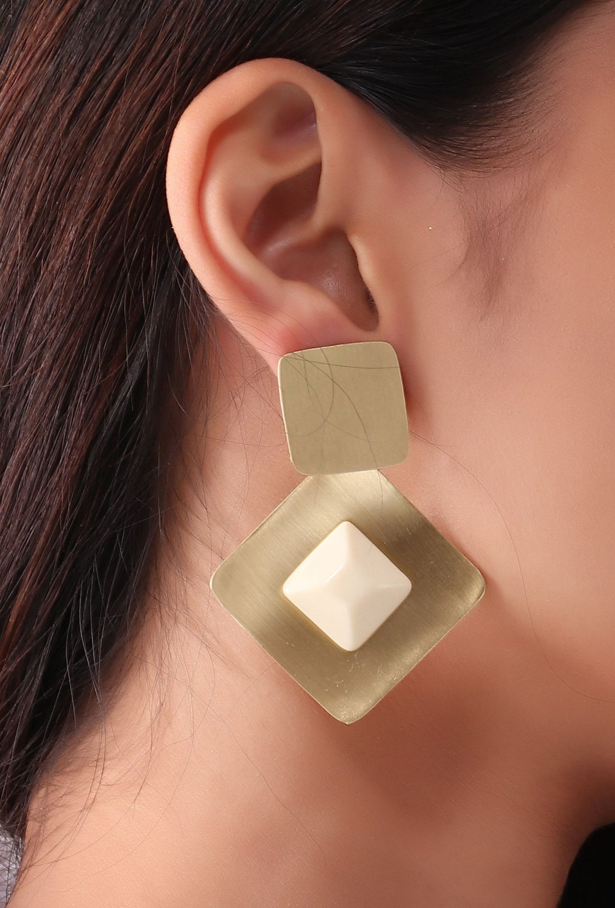 Tri Squared Brass Earrings