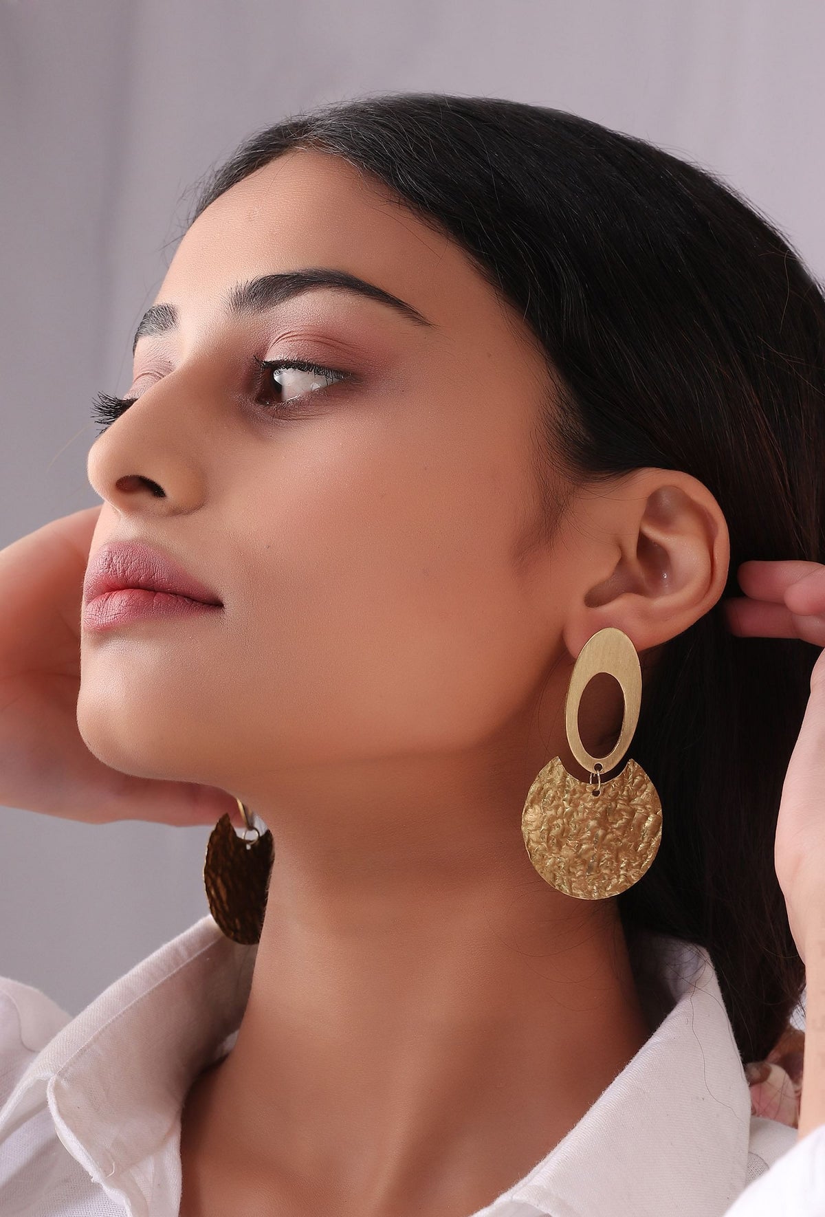 Half Moon Layer Brass Earrings