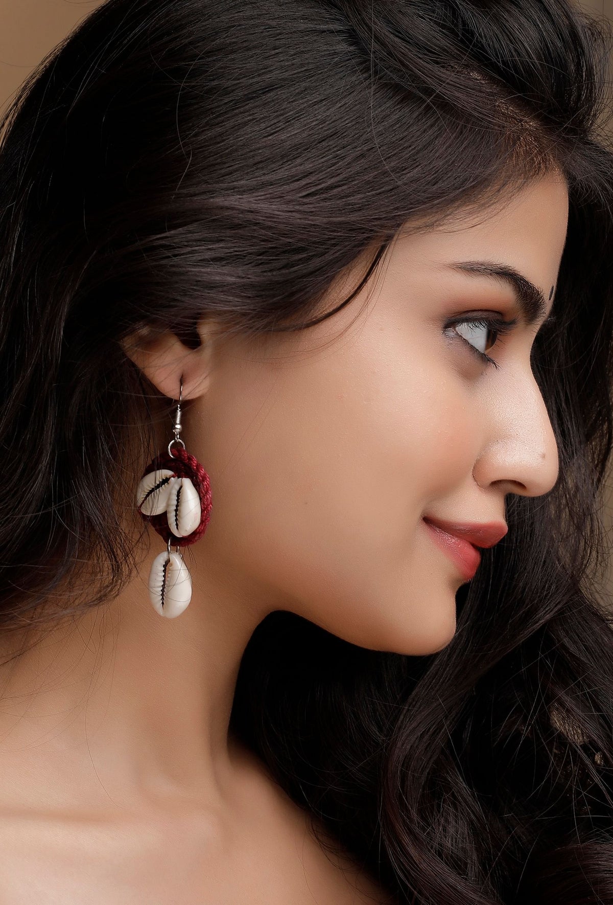 Scarlet Red Cowrie Shell Tribal Earrings