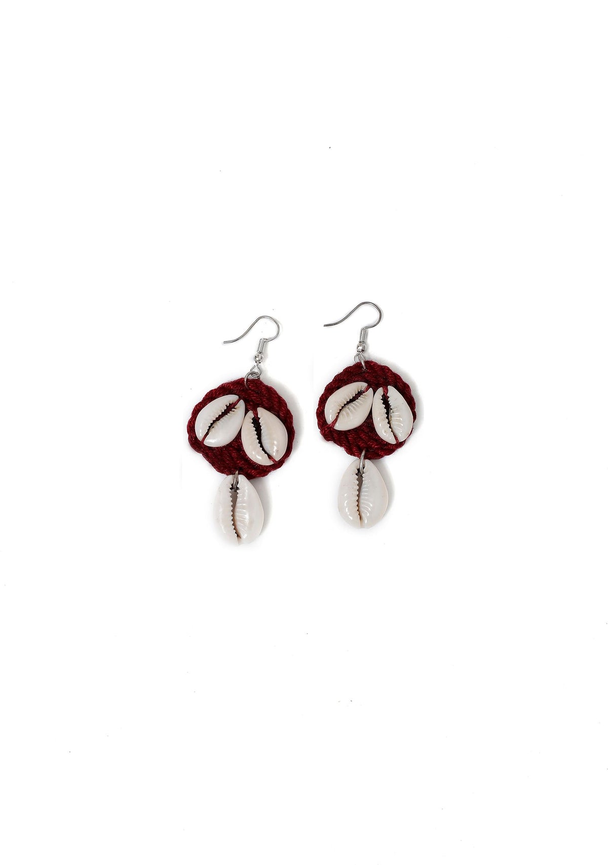Scarlet Red Cowrie Shell Tribal Earrings