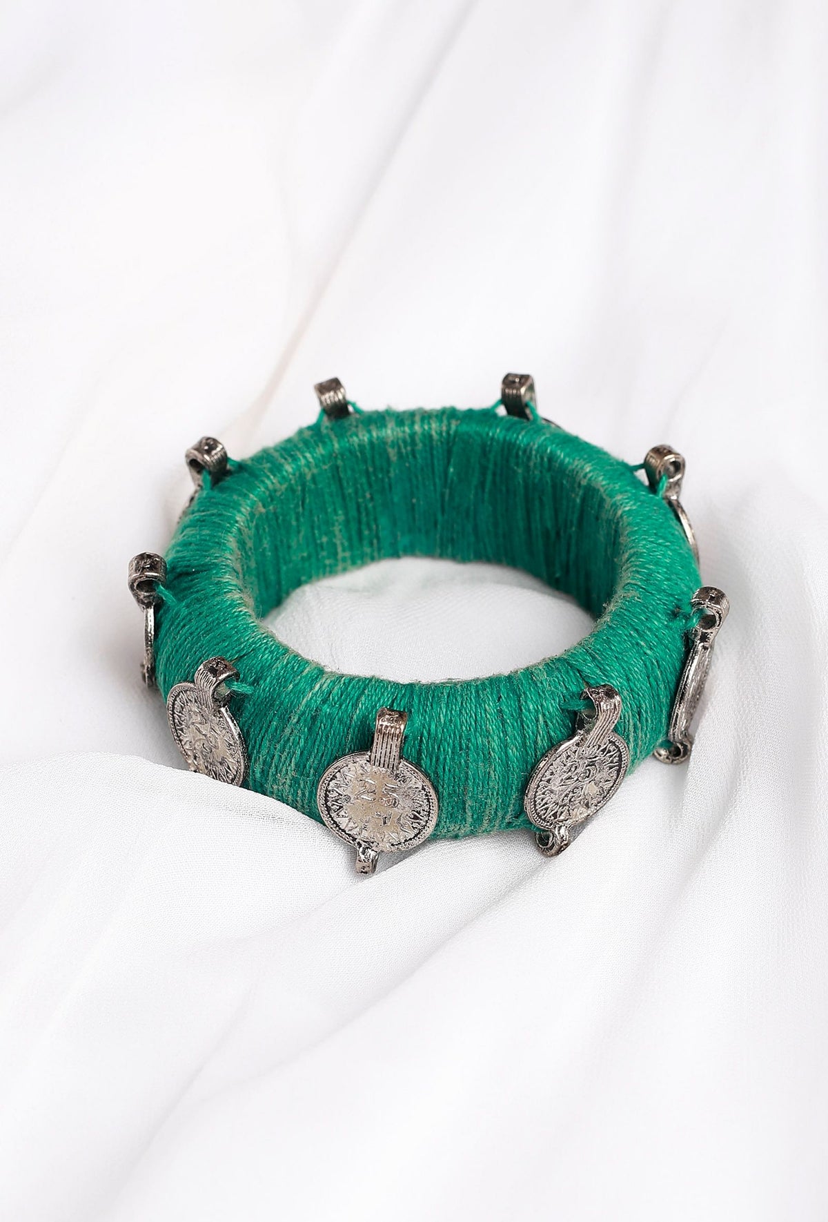 Green Teal Thread Wooden Bangles サイズ 2.6（内径 約6.0cm）