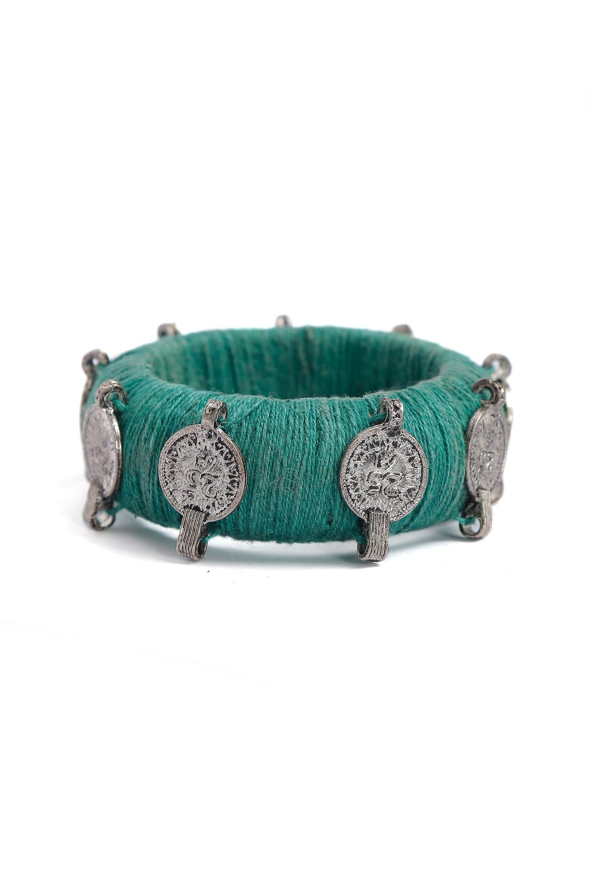 Green Teal Thread Wooden Bangles サイズ 2.4（内径 約5.7cm）
