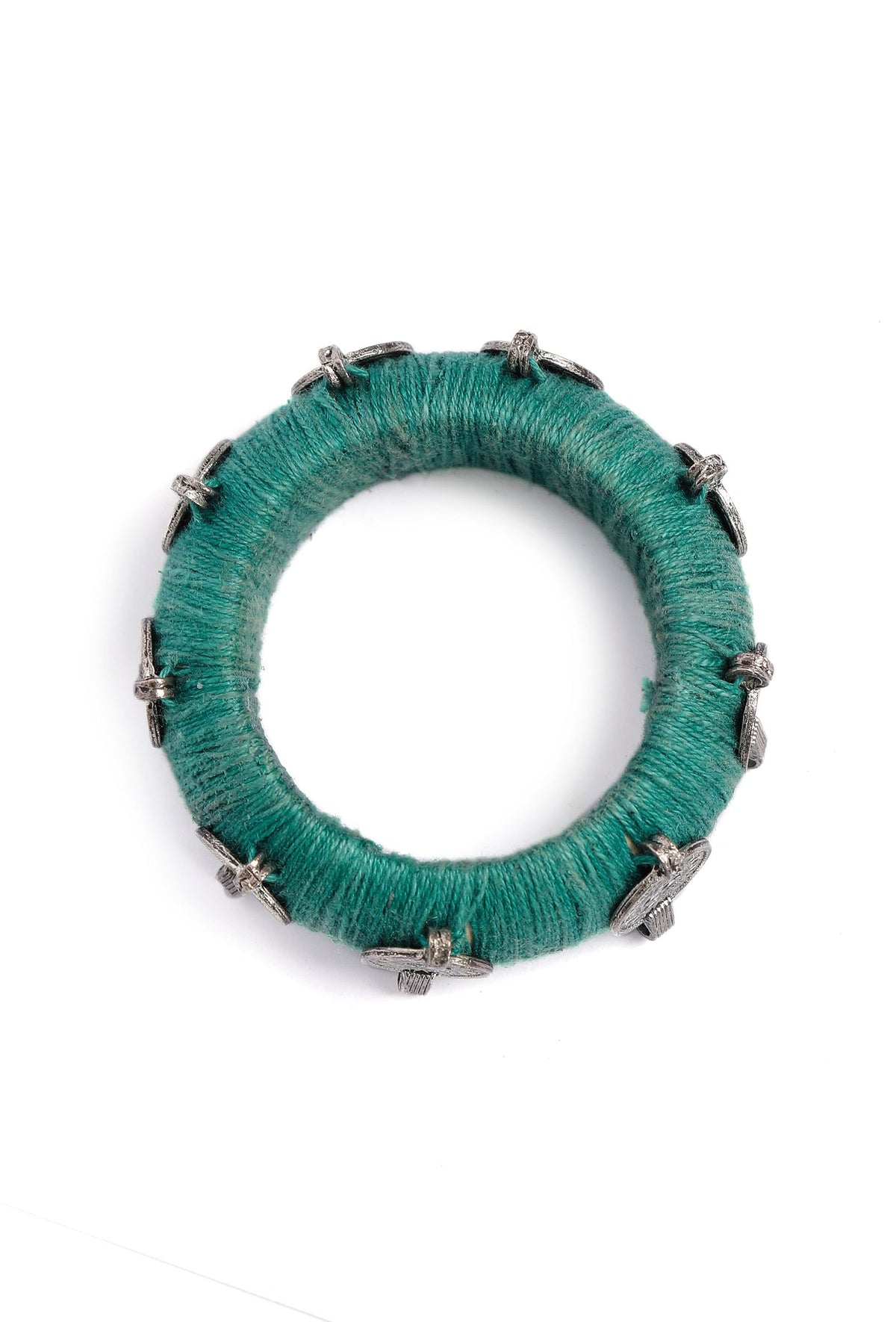 Green Teal Thread Wooden Bangles サイズ 2.2（内径 約5.4cm）