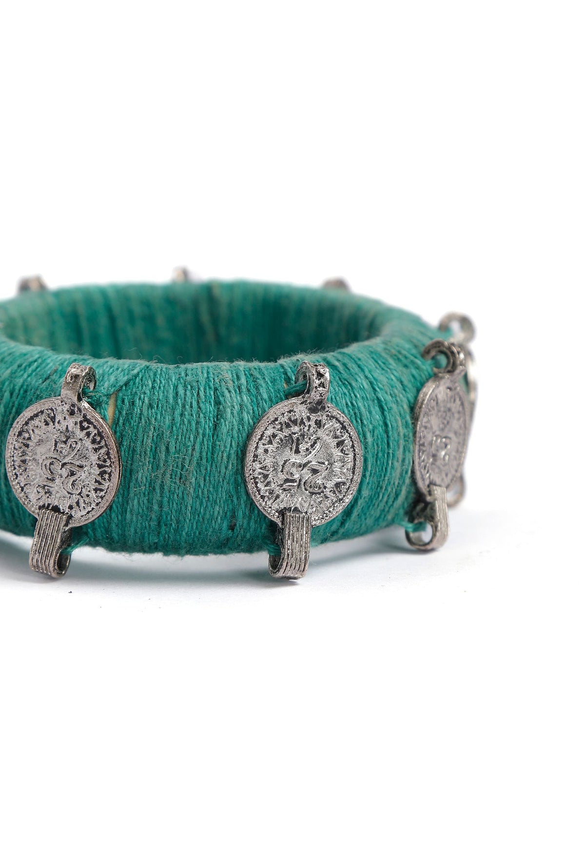 Green Teal Thread Wooden Bangles サイズ 2.6（内径 約6.0cm）