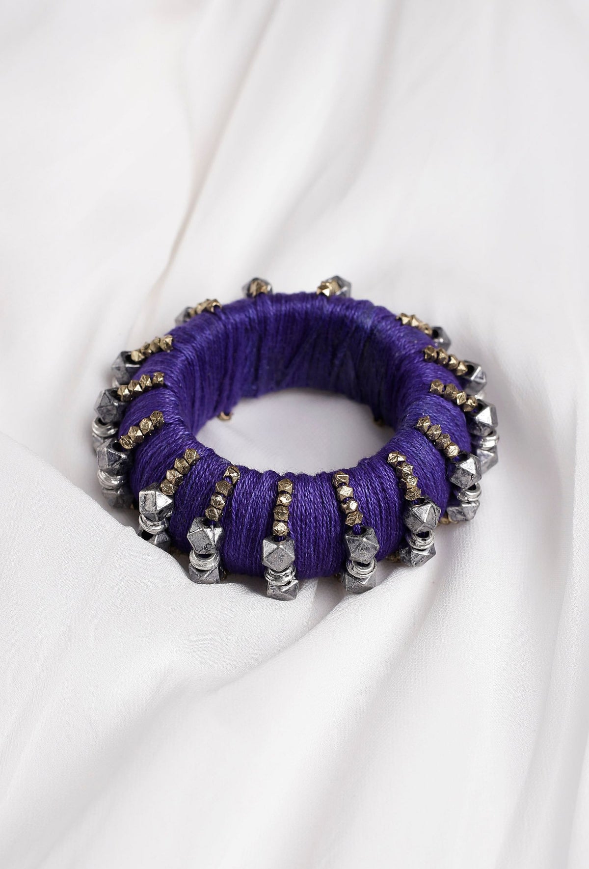 Indigo Blue Thread Wooden Bangles サイズ 2.4（内径 約5.7cm）