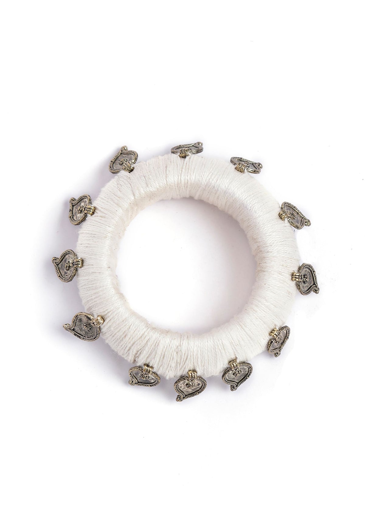 White Thread Wooden Bangles サイズ 2.6（内径 約6.0cm）