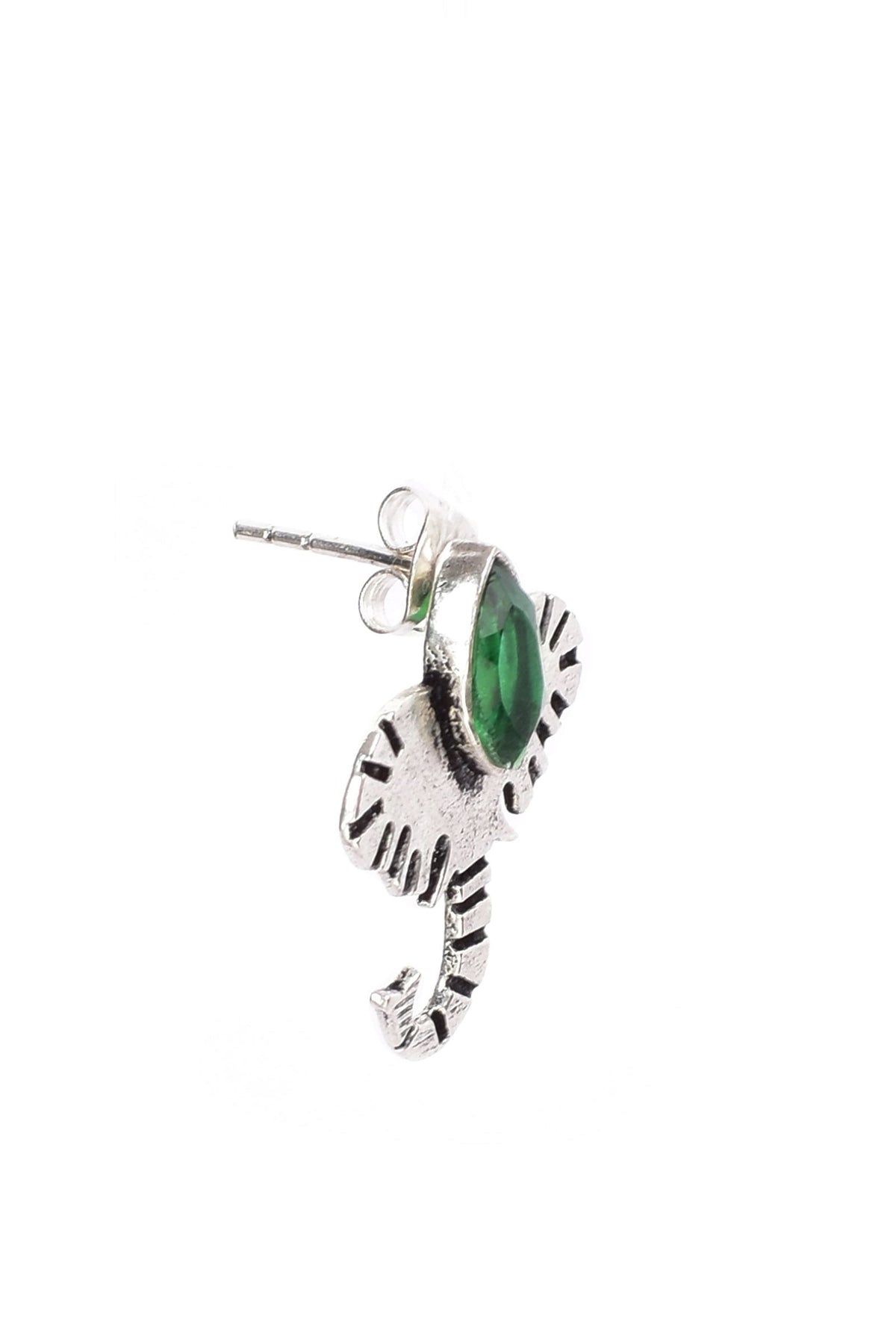 Elephant with Green Stone Brass Earrings