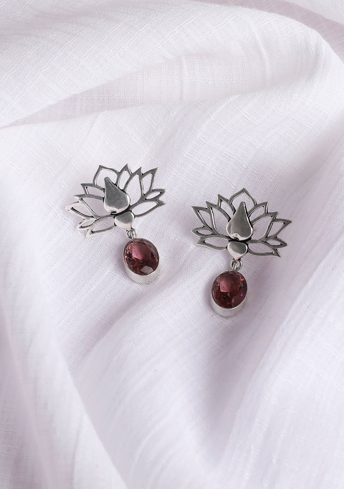 Lotus Light Pink Brass Earrings