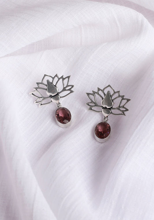 Lotus Light Pink Brass Earrings