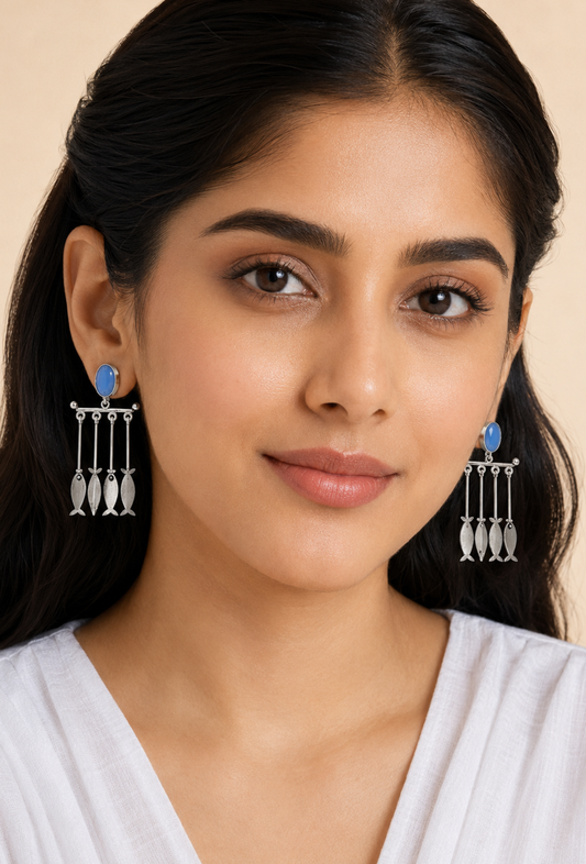 Marine Blue Brass Earrings