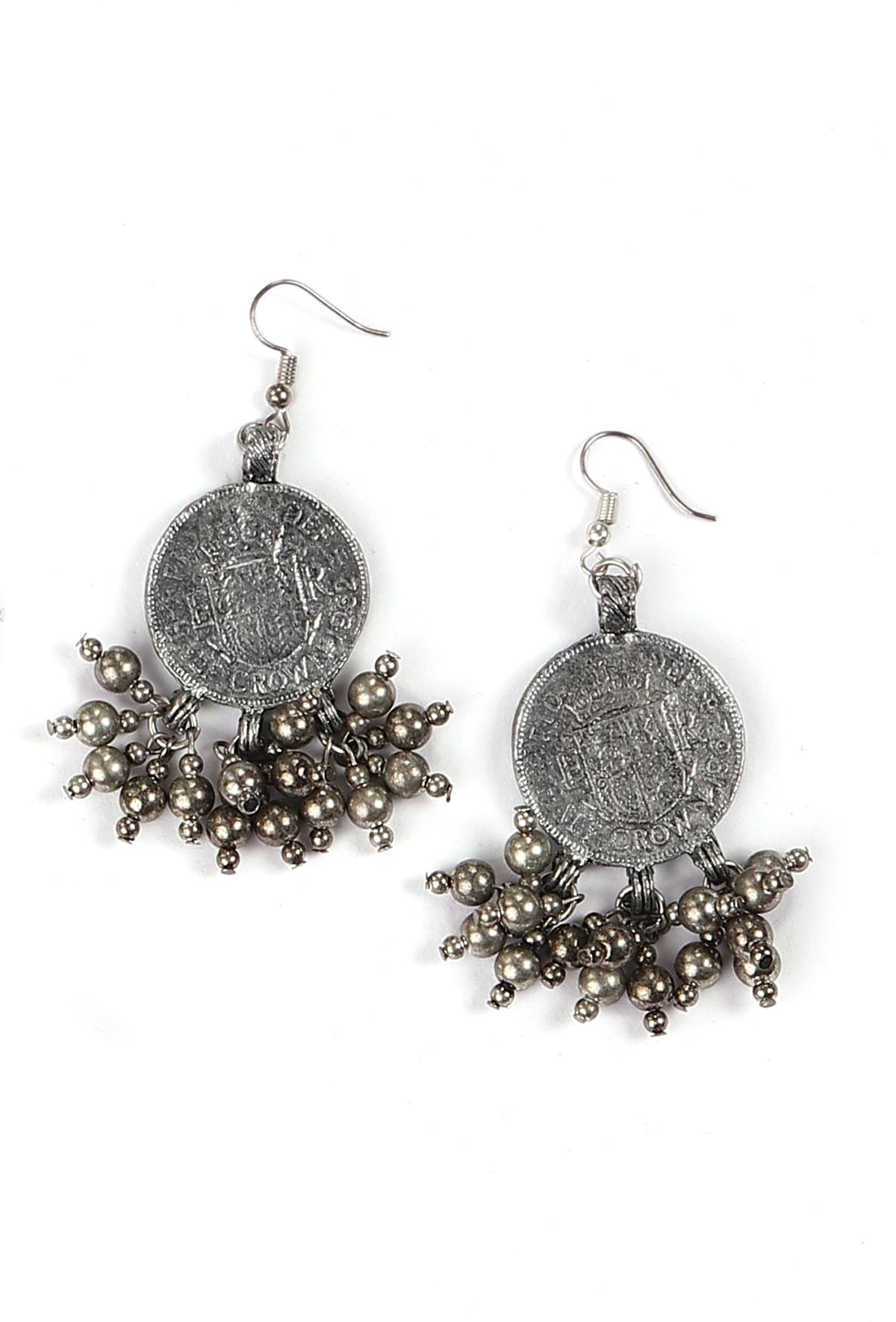 Red Thread & German Silver Tribal Coin Choker & Earrings Set