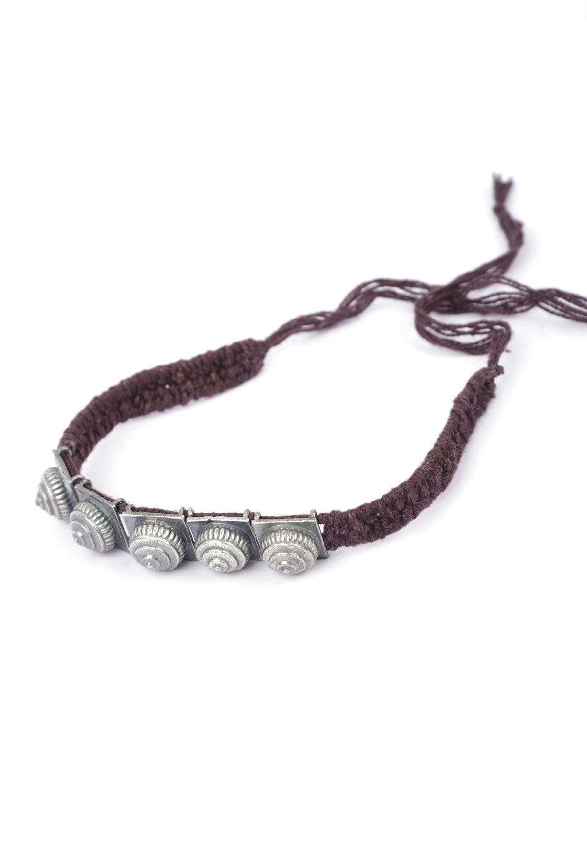 Set of 2: Aarna Brown Thread & Antique Plated Brass Beaded Anklets