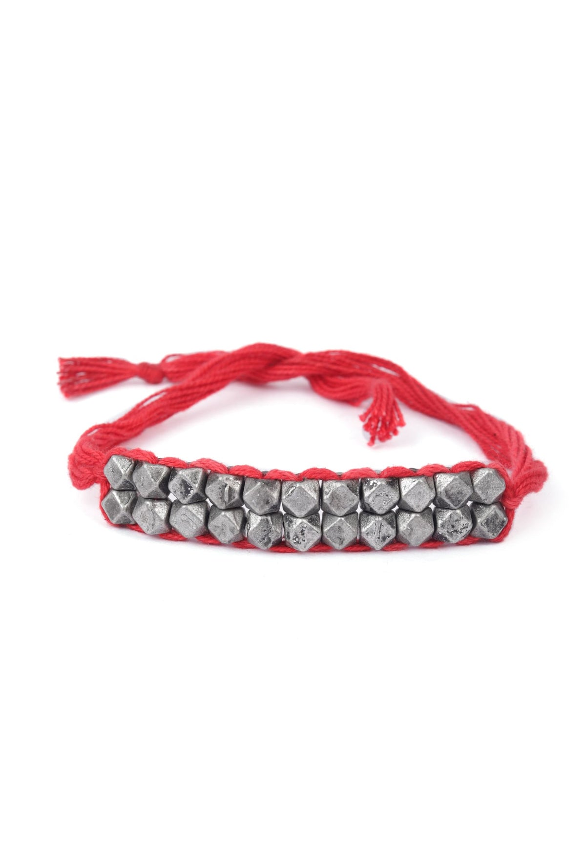 Set of 2: Antra Red Thread & Antique Plated Brass Beaded Anklets