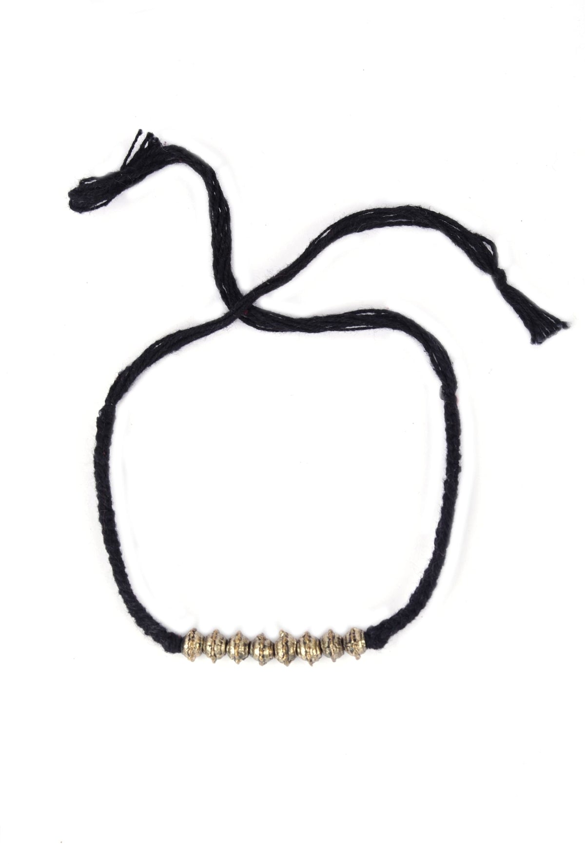 Set of 2: Yoshini Black Thread & Antique Plated Brass Beaded Anklets