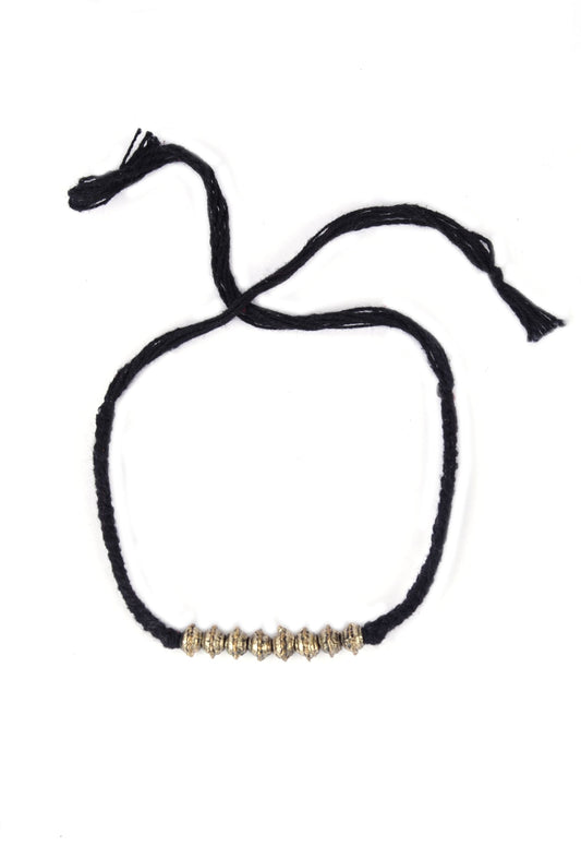 Set of 2: Yoshini Black Thread & Antique Plated Brass Beaded Anklets
