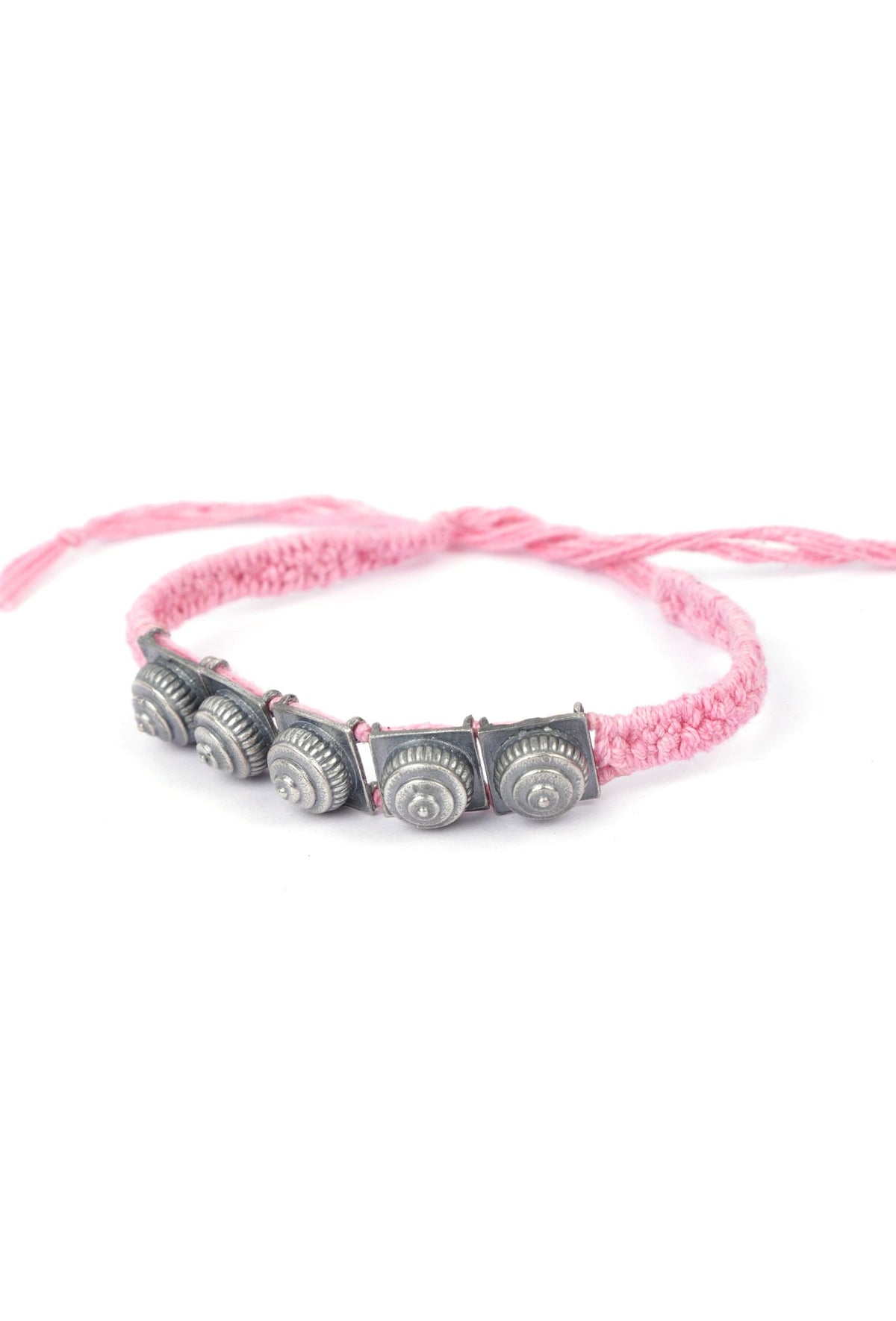 Set of 2: Opal Pink Thread & Antique Plated Brass Beaded Anklets