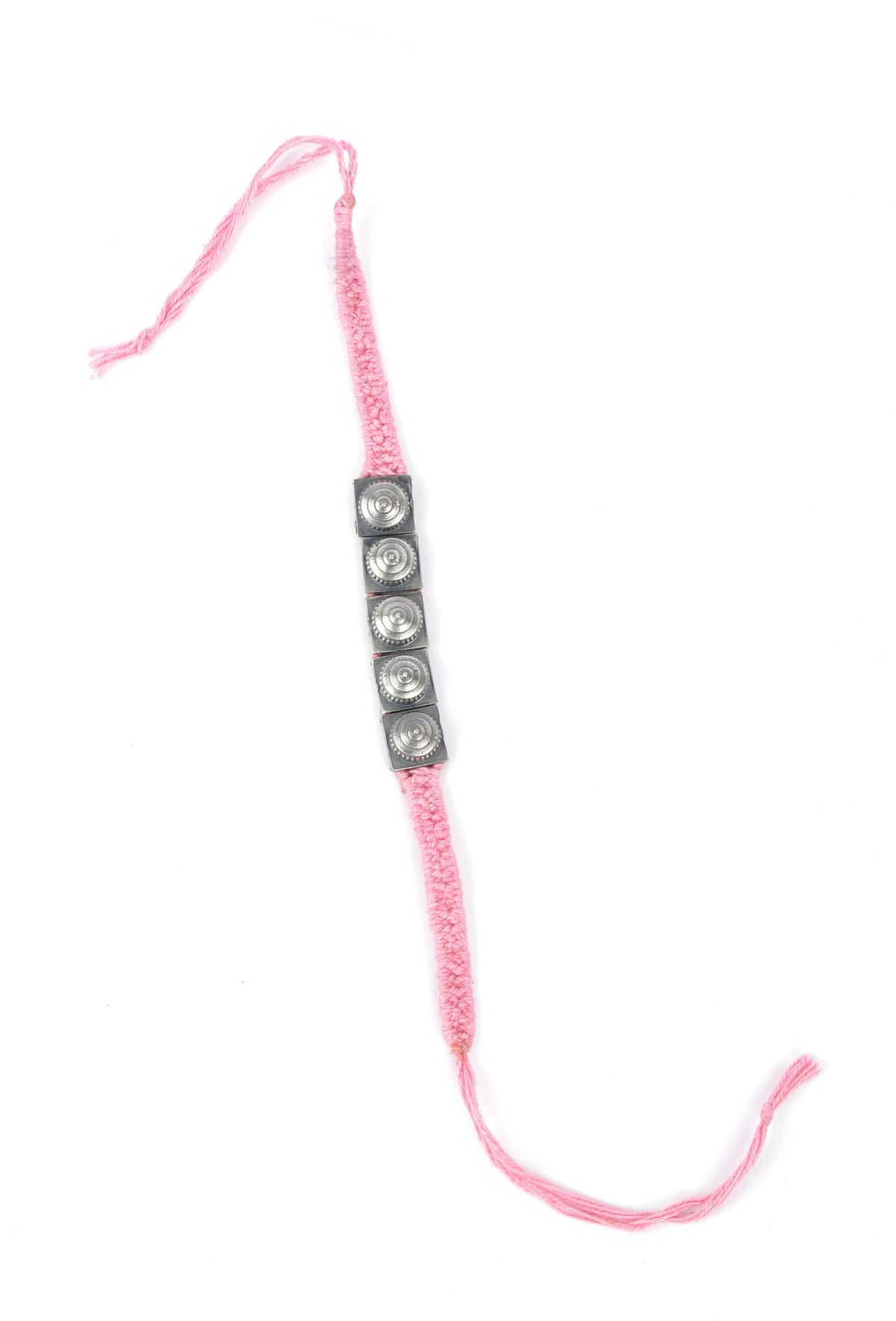 Set of 2: Opal Pink Thread & Antique Plated Brass Beaded Anklets