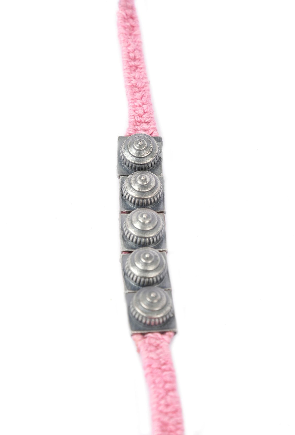 Set of 2: Opal Pink Thread & Antique Plated Brass Beaded Anklets