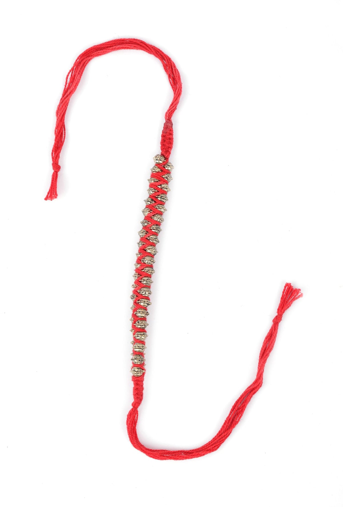 Set of 2: Diti Red Thread & Antique Plated Brass Beaded Anklets
