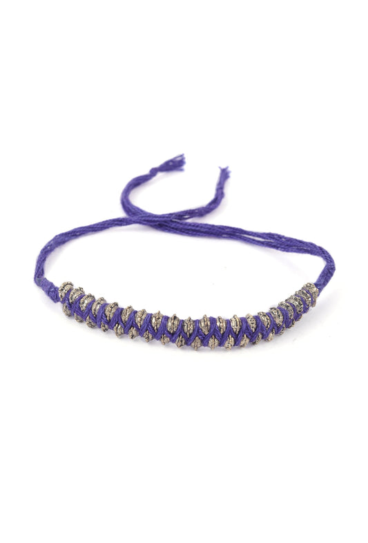 Set of 2: Canisa Purple Thread & Antique Plated Brass Beaded Anklets