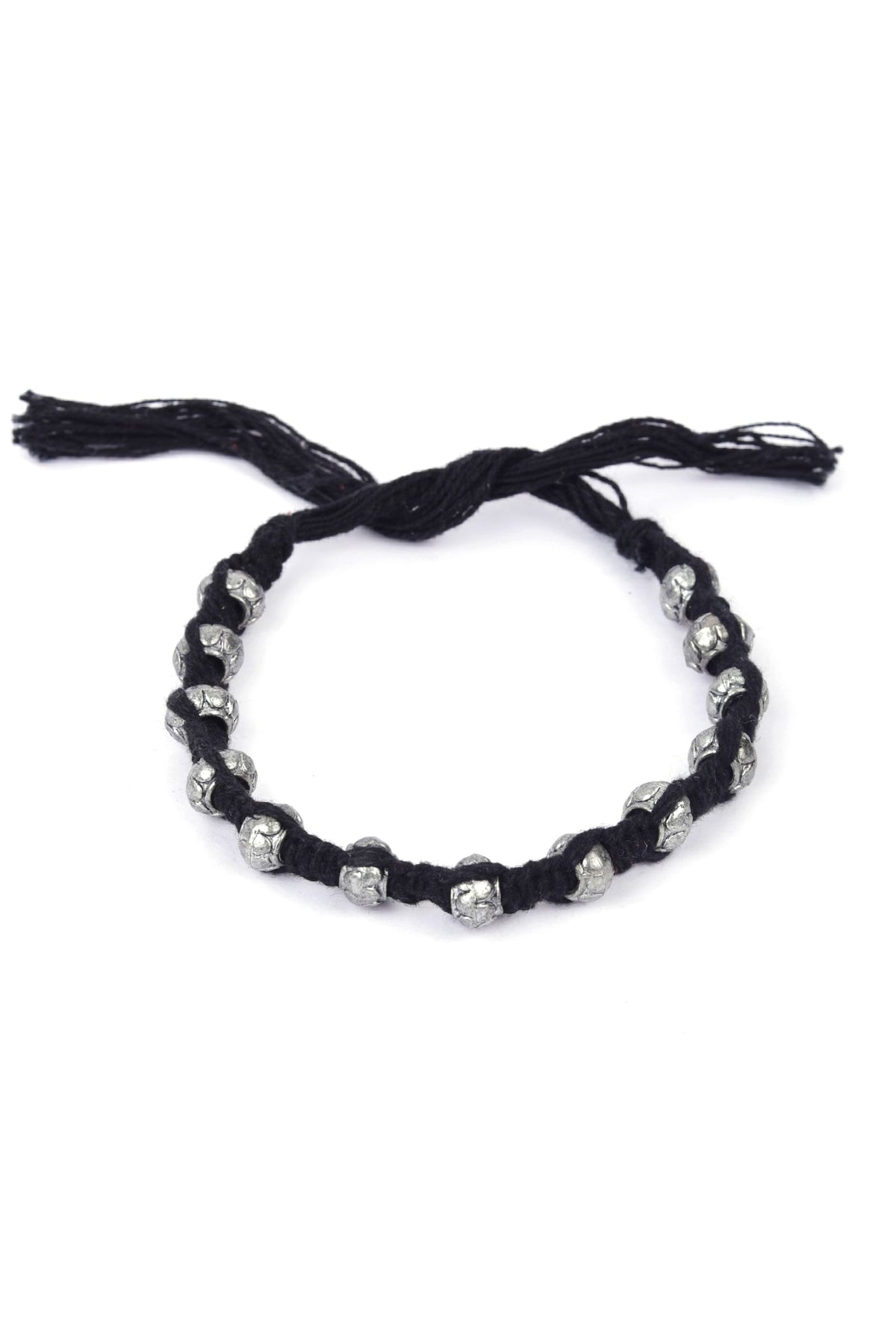 Set of 2: Aiza Black Thread & Antique Plated Brass Beaded Anklets