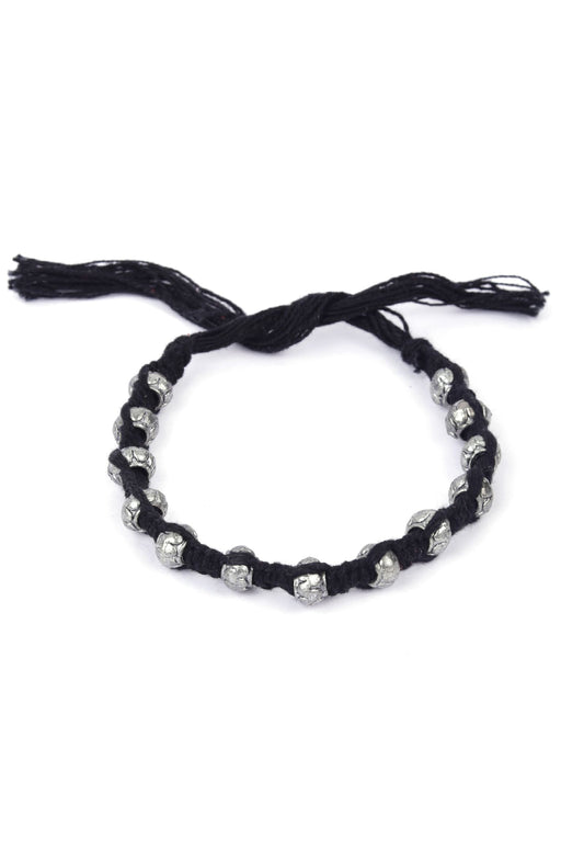 Set of 2: Aiza Black Thread & Antique Plated Brass Beaded Anklets