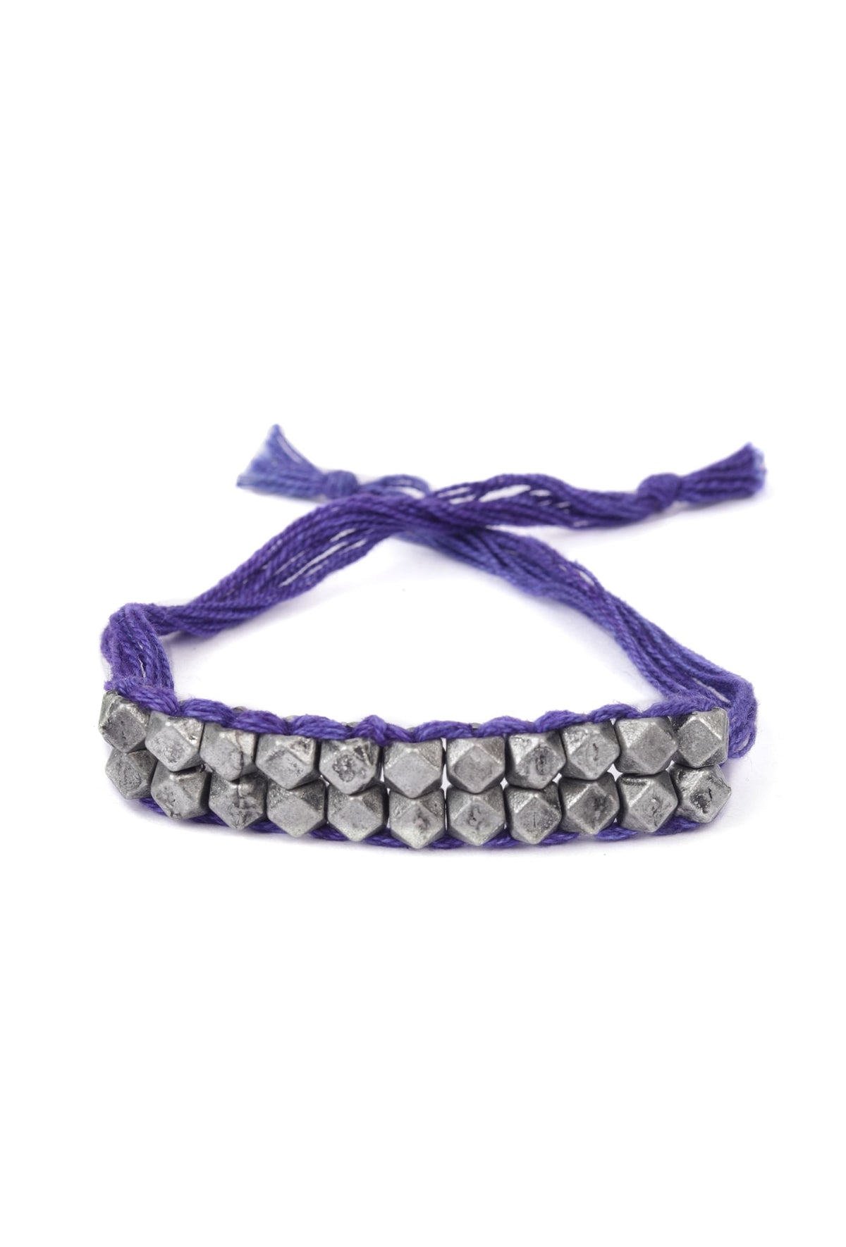 Set of 2: Iba Purple Thread & Antique Plated Brass Beaded Anklets