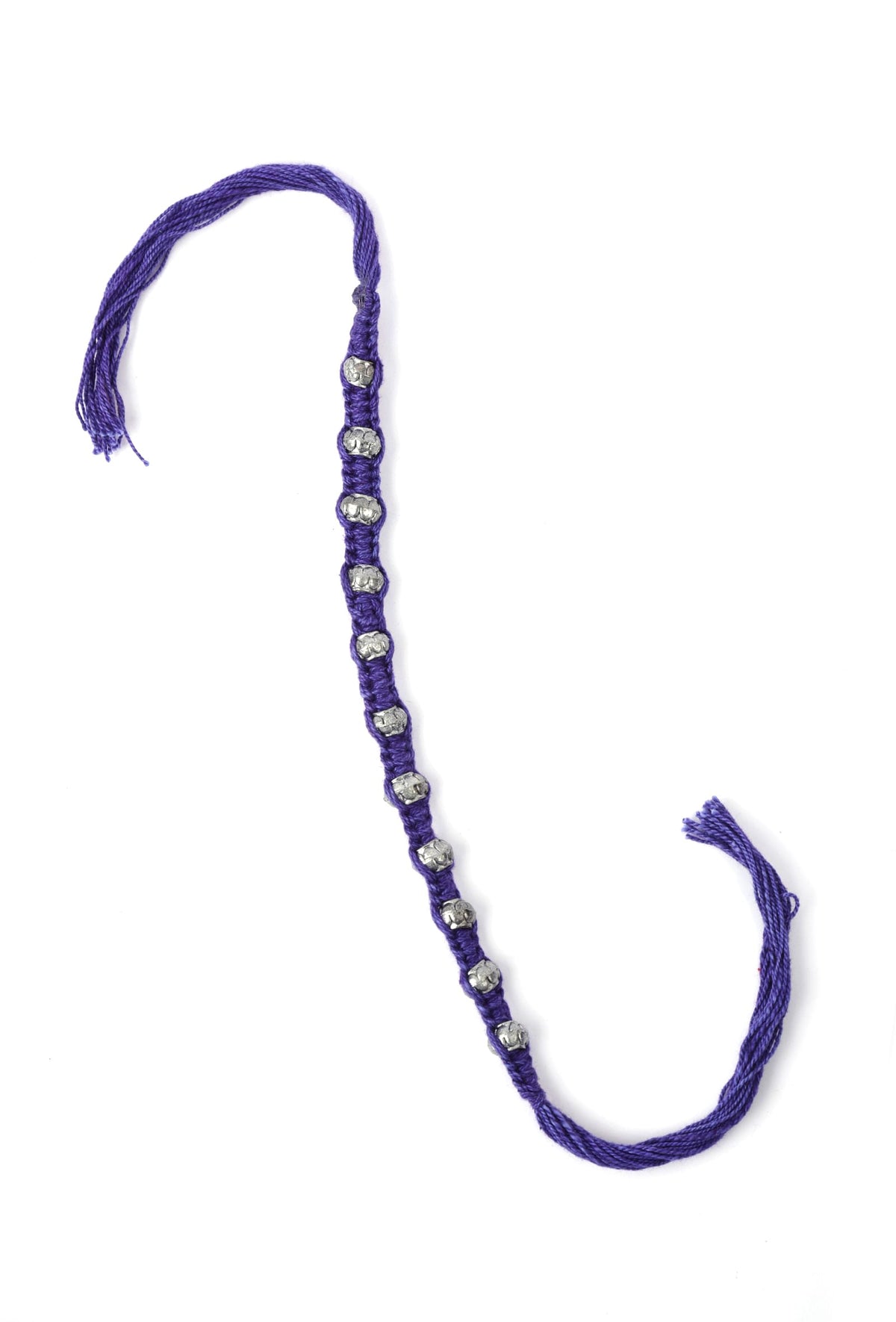 Set of 2: Maryam Purple Thread & Antique Plated Brass Beaded Anklets