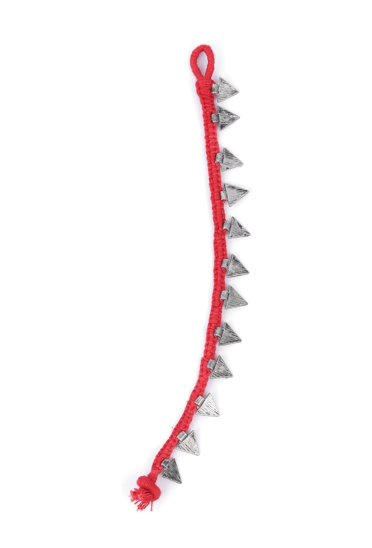 Set of 2: Shiza Red Thread & Antique Plated Brass Triangular Charm Anklets