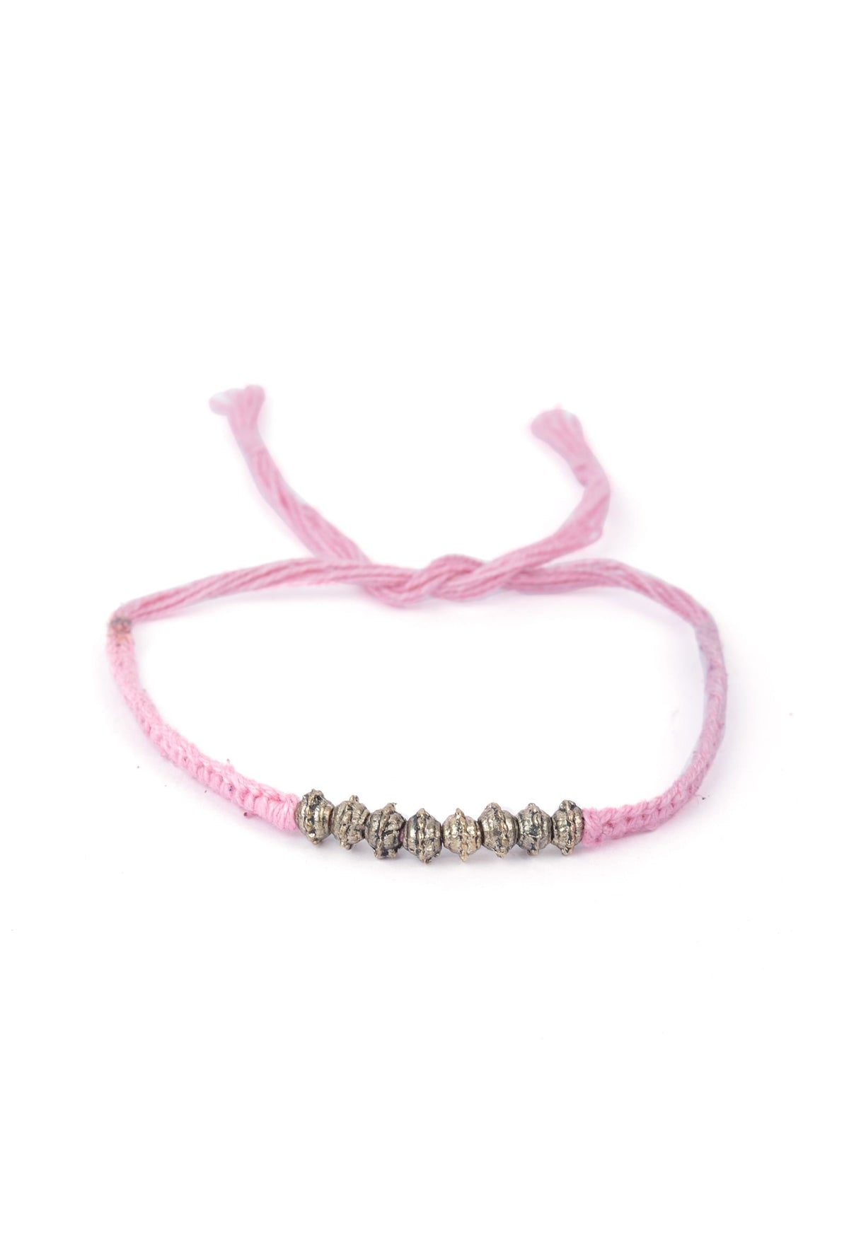 Set of 2: Ada Pink Thread & Antique Plated Brass Beaded Anklets