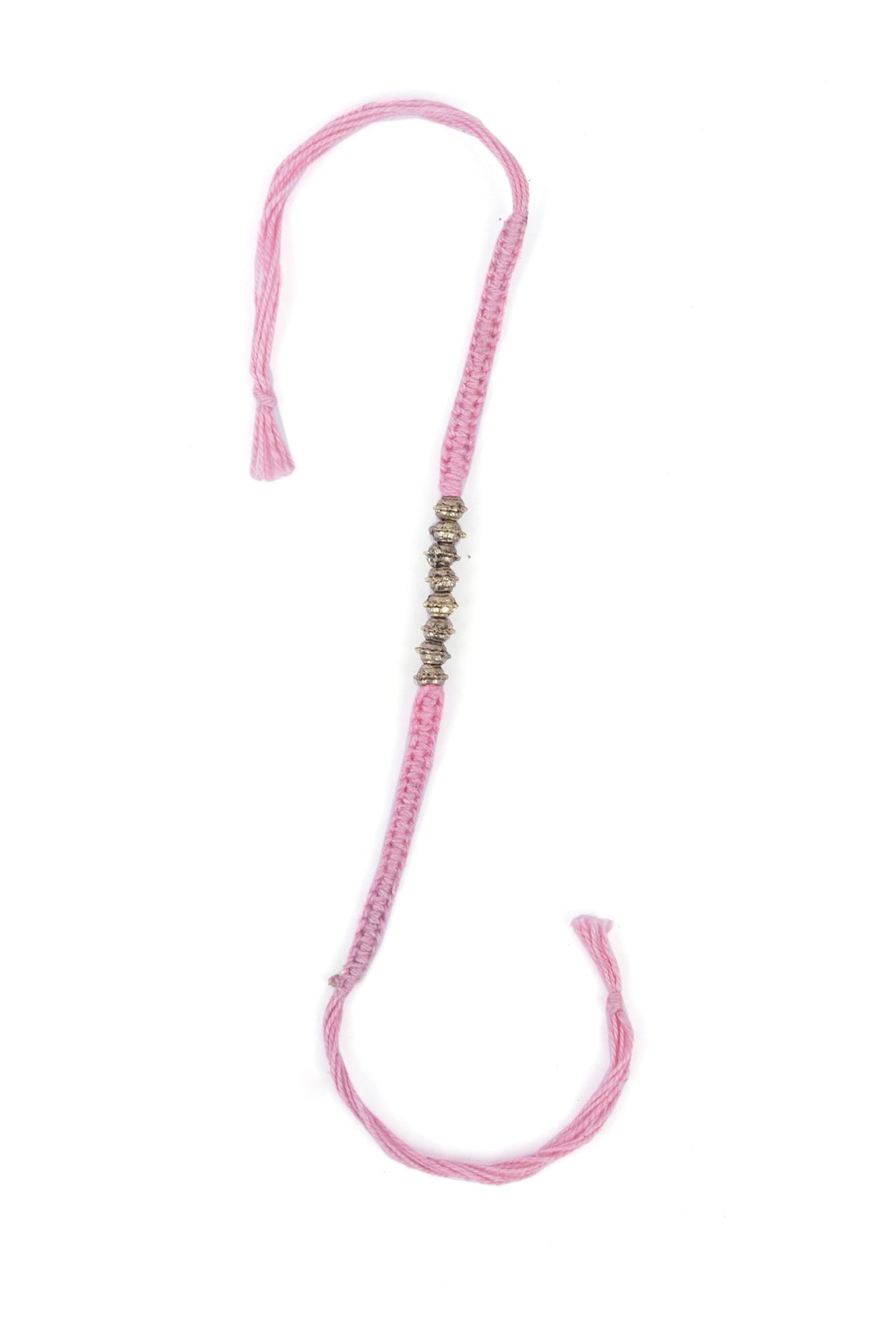 Set of 2: Ada Pink Thread & Antique Plated Brass Beaded Anklets