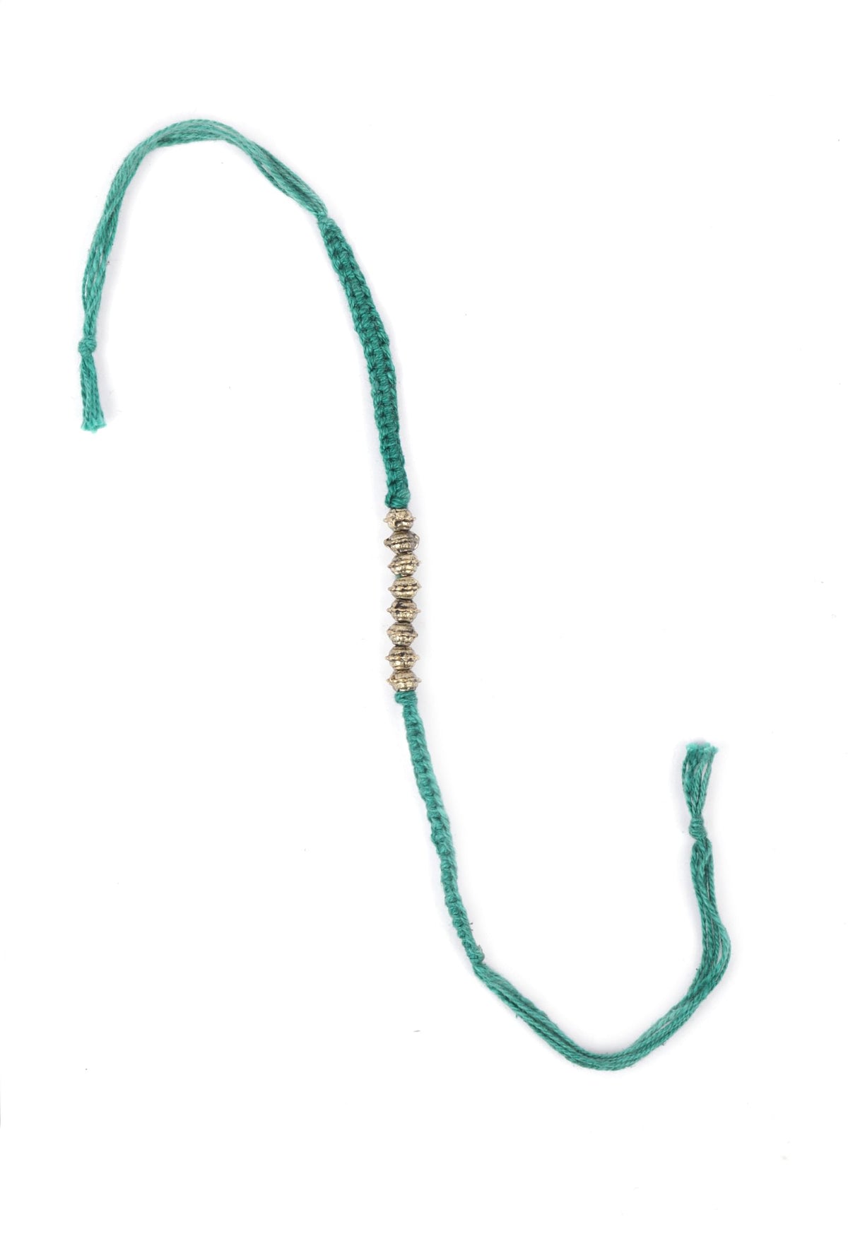 Set of 2: Aanshi Teal Green Thread & Antique Plated Brass Beaded Anklets