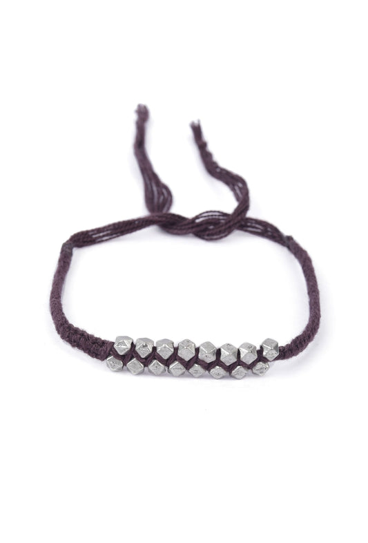 Set of 2: Ahalya Brown Thread & Antique Plated Brass Beaded Anklets