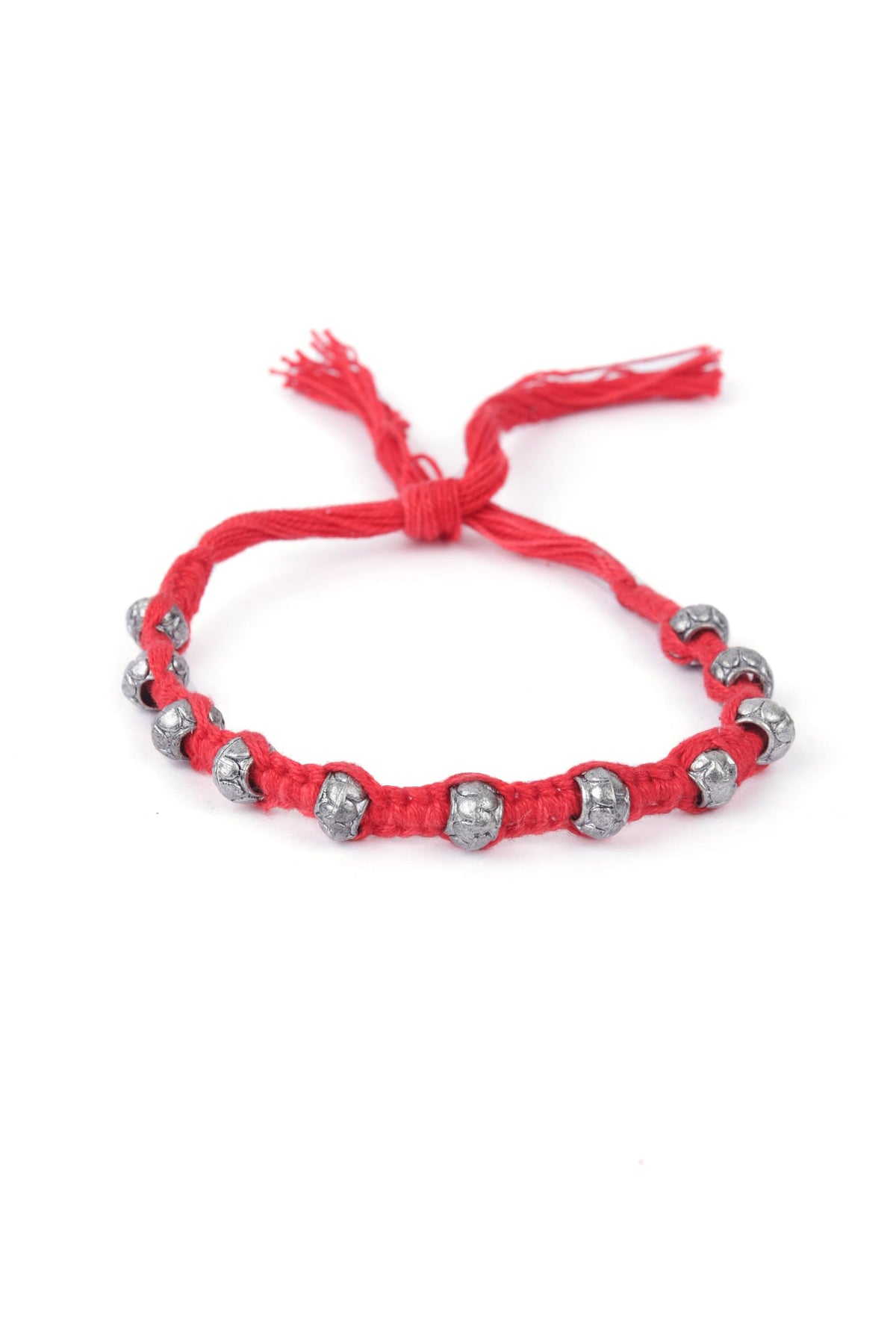 Set of 2: Amoli Red Thread & Antique Plated Brass Beaded Anklets
