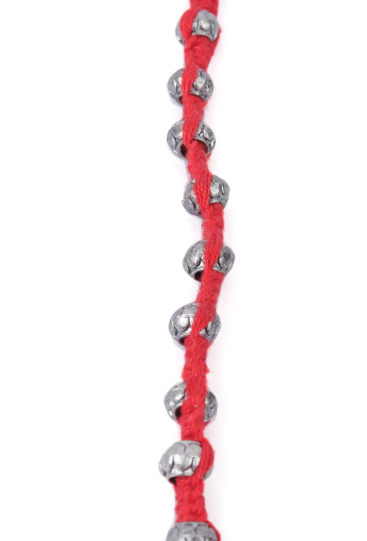 Set of 2: Amoli Red Thread & Antique Plated Brass Beaded Anklets