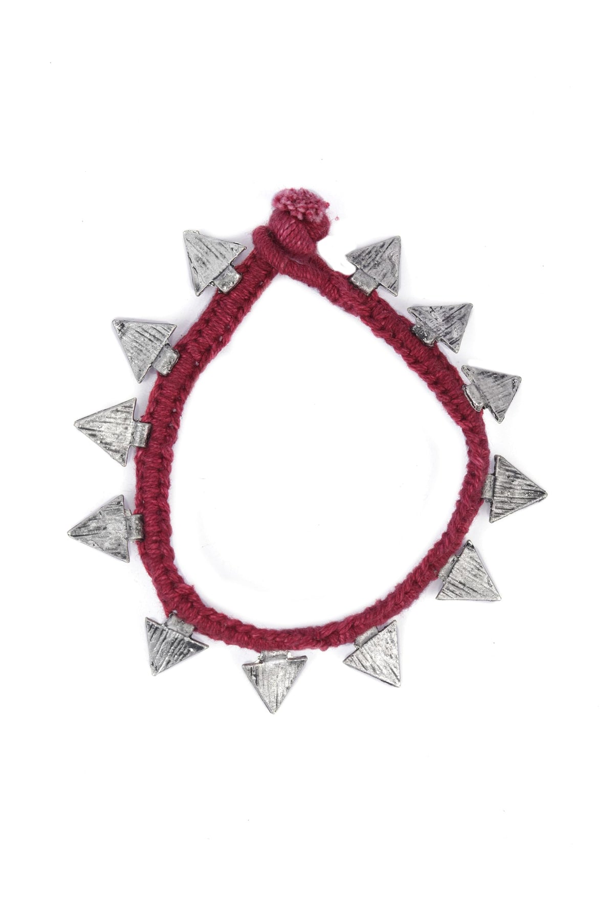 Set of 2: Anura Red Thread & Antique Plated Brass Triangular Charm Anklets