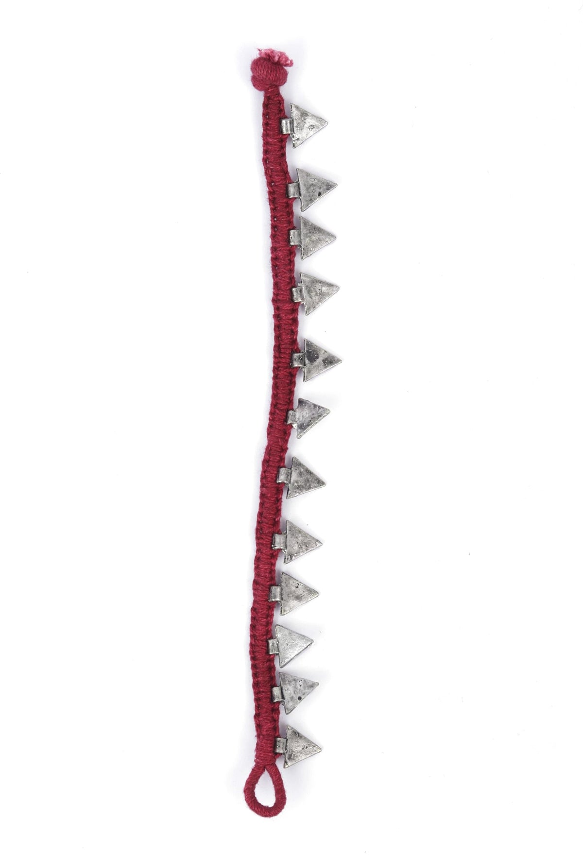 Set of 2: Anura Red Thread & Antique Plated Brass Triangular Charm Anklets