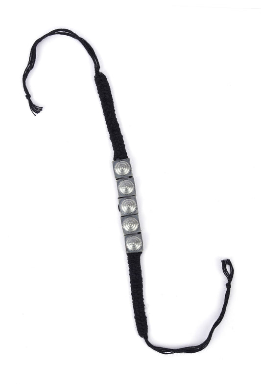 Set of 2: Bini Black Thread & Antique Plated Brass Beaded Anklets