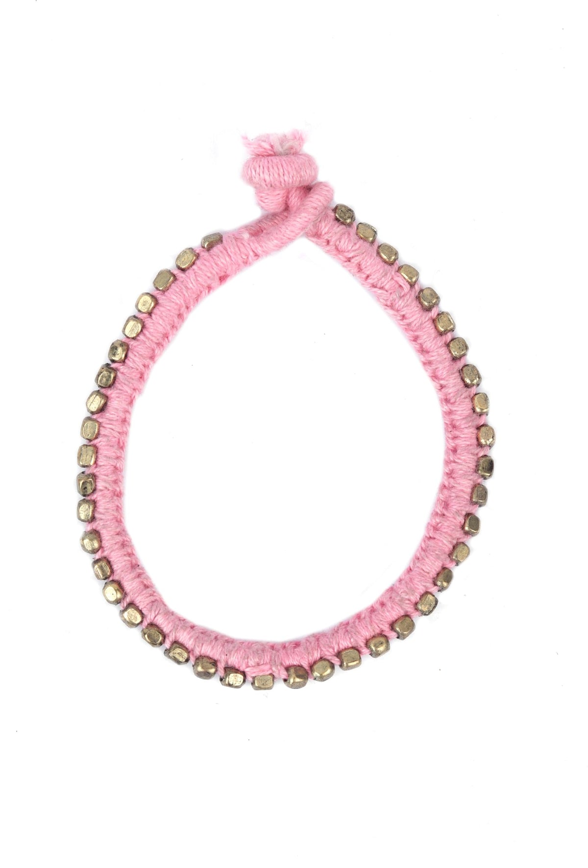 Set of 2: Cetana Pink Thread & Antique Plated Brass Beaded Anklets