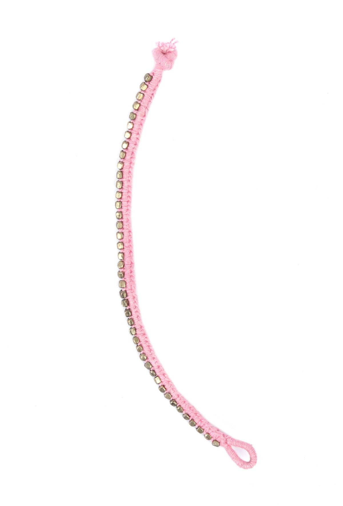 Set of 2: Cetana Pink Thread & Antique Plated Brass Beaded Anklets