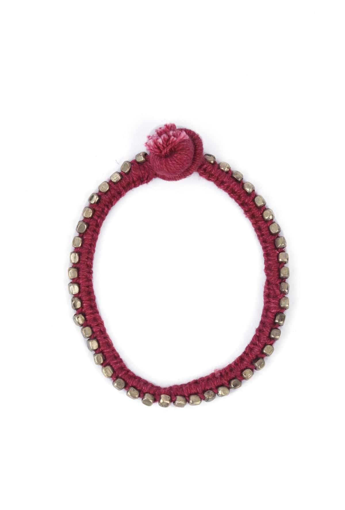 Set of 2: Cia Maroon Thread & Antique Plated Brass Beaded Anklets