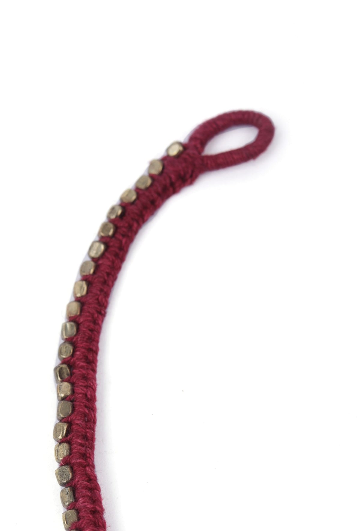Set of 2: Cia Maroon Thread & Antique Plated Brass Beaded Anklets