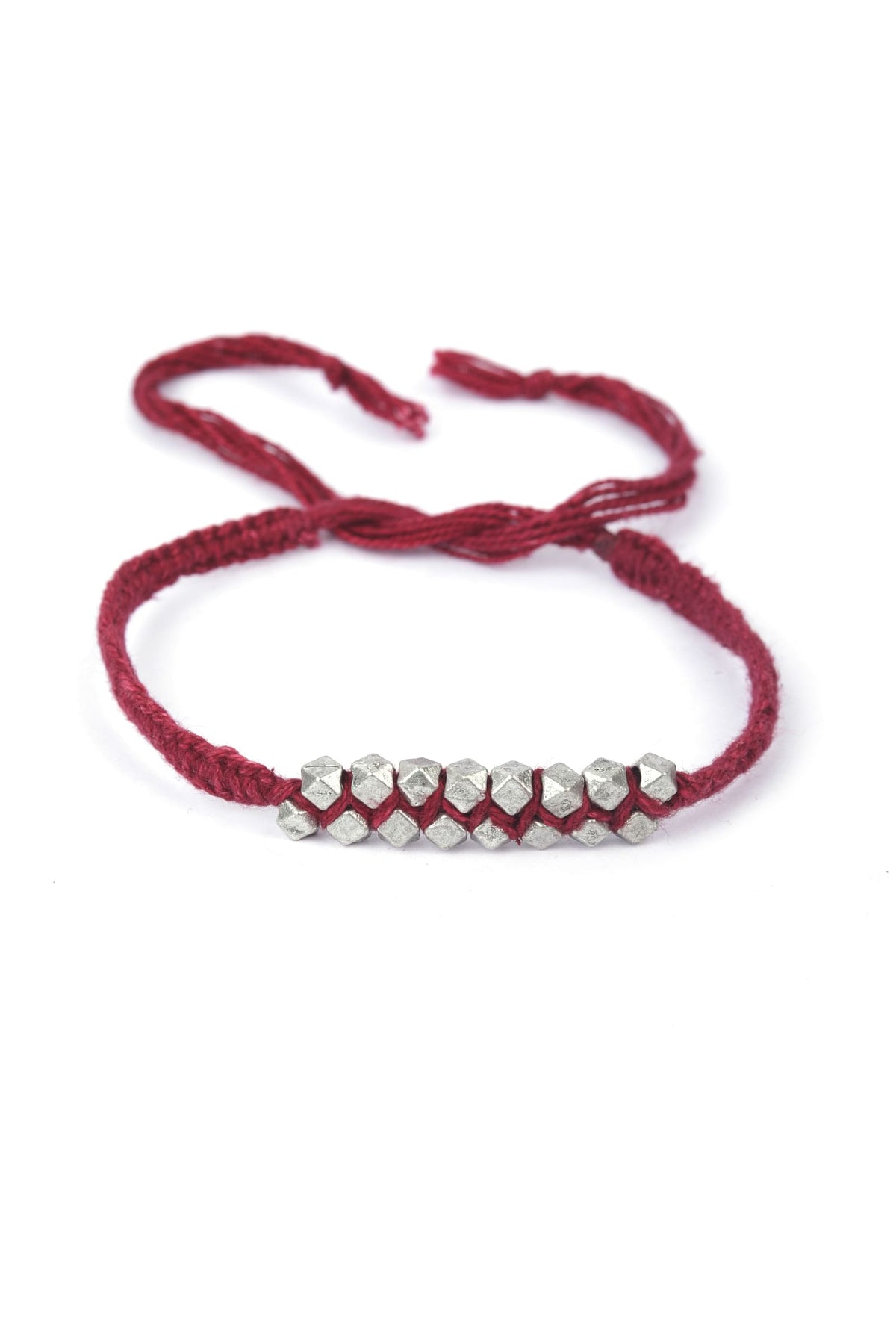 Set of 2: Edha Maroon Thread & Antique Plated Brass Beaded Anklets