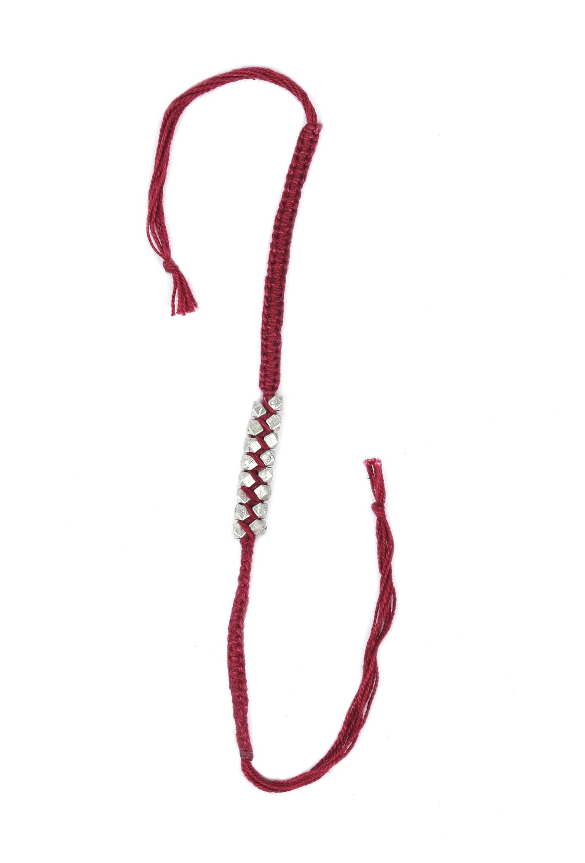 Set of 2: Edha Maroon Thread & Antique Plated Brass Beaded Anklets