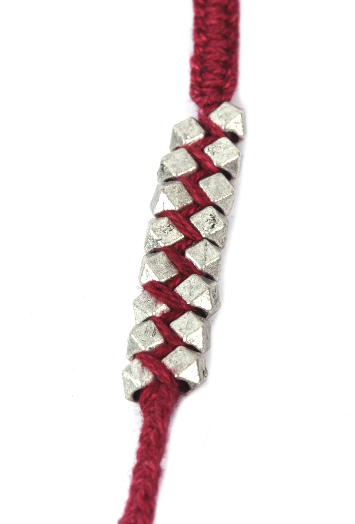 Set of 2: Edha Maroon Thread & Antique Plated Brass Beaded Anklets